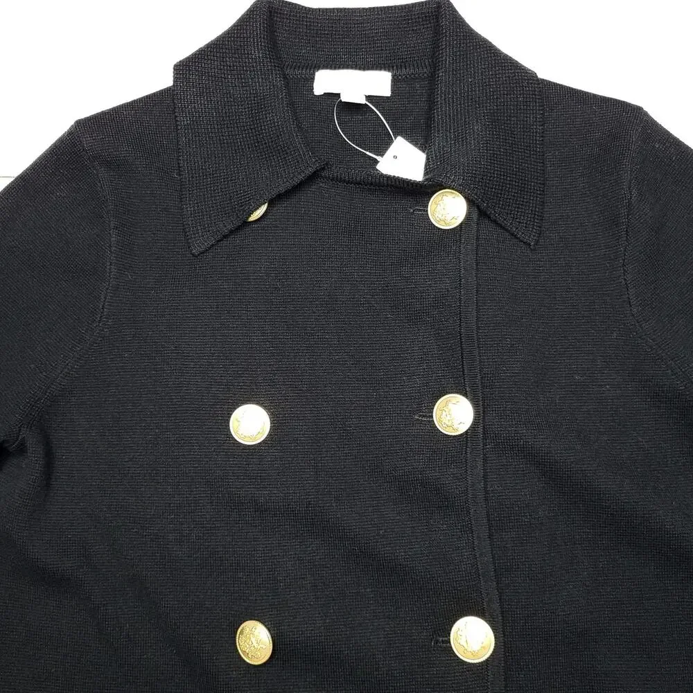 J. Crew Warwick Sweater Blazer Black Gold Button Double Breasted Peacoat Wool XS